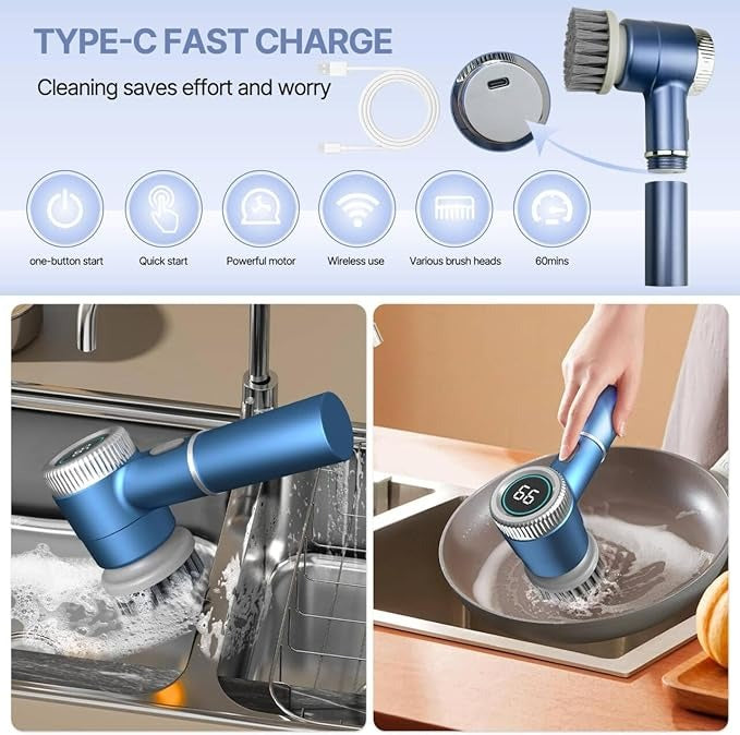 5-in-1 Electric Spin Cleaning Brush – Cordless Scrubber with 5 Heads | فرشاة التنظيف الكهربائية