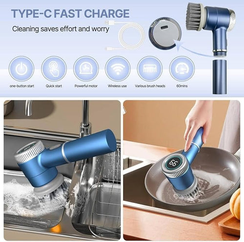 5-in-1 Electric Spin Cleaning Brush – Cordless Scrubber with 5 Heads | فرشاة التنظيف الكهربائية