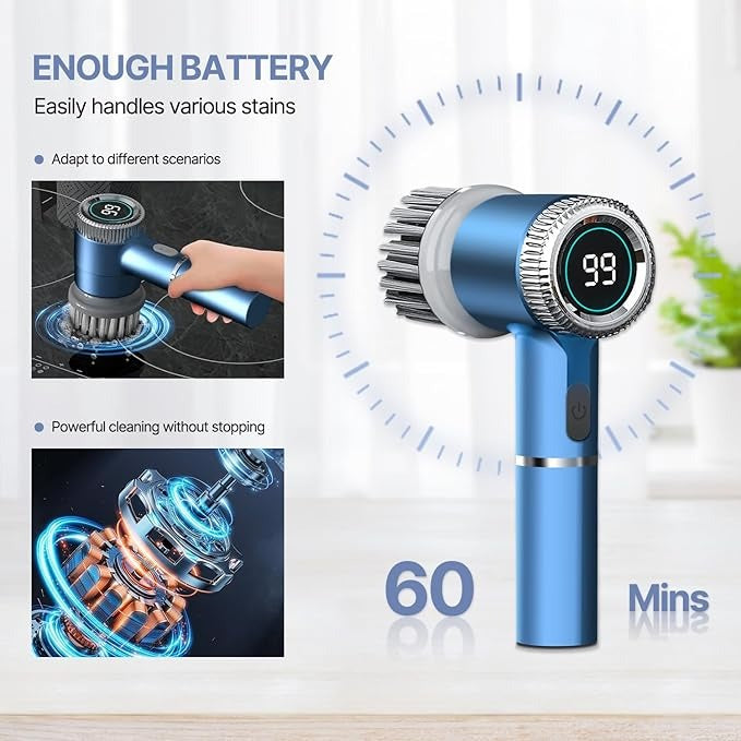 5-in-1 Electric Spin Cleaning Brush – Cordless Scrubber with 5 Heads | فرشاة التنظيف الكهربائية
